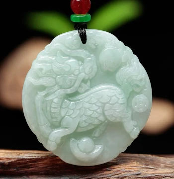 Natural Burmese Grade A Jadeite Qilin Pendant for Men and Women Jewelry Gemstone Necklace Round Jade Plaque Pendant with Certificate