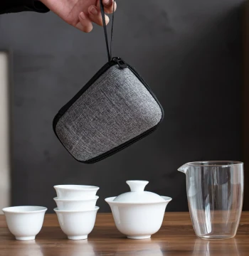 Dehua White Porcelain Travel Kung Fu Tea Set Gaiwan Tea Cup Glass Quick Brew Cup Portable Bag Gift Custom Logo