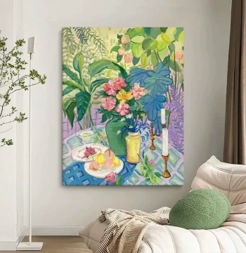 Colorful World Matisse Living Room Wall Art – Dopamine Hand-Painted Oil Painting for Sofa Background or Entryway