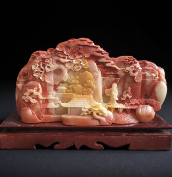 Carved Landscape Scenery Ornament Imitation Shoushan Stone Steady Rise to Prominence Entryway Home Feng Shui Display, Yellow Wax Jade Free Shipping