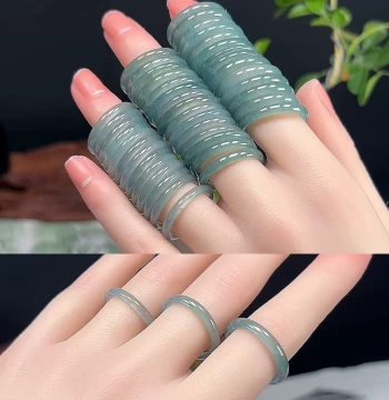Natural Grade A Jadeite Ring, Authentic Ice Blue Water Jade Band for Couples, Men and Women