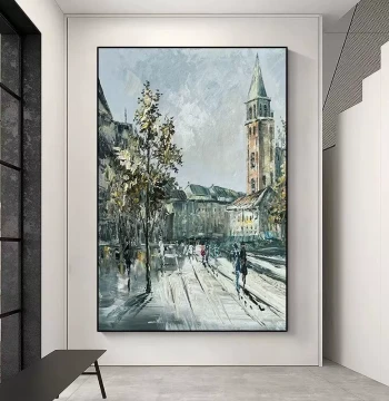 Dafen Village Hand-Painted Oil Painting Abstract Decorative Art 'Strolling in Paris' for Living Room, Entryway, Corridor, and Light Luxury Dining Room Wall Mural