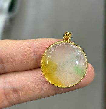 Natural Burmese Jadeite Grade A Ice Type Yellow Jade Peace Safety Pendant for Women, Round Jade Disc Necklace Ornament