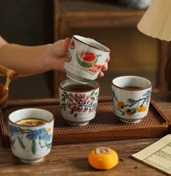 Sheli Chinese Style Ceramic Teacup Master Cup Drinking Cup Retro Hand-Held Cup Wine Cup Set Tea Ware Gift Box Souvenir
