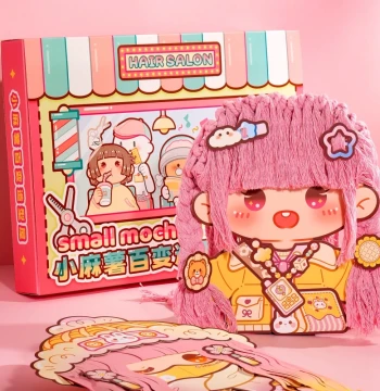 Little Mochi Versatile Styling House Quiet Book New Edition No-Cut Children's 3D Sticker Art, Hairdresser Haircut Pretend Play Toy for Little Girls, Girls' Handmade DIY Paper Cutting Full Set Gift