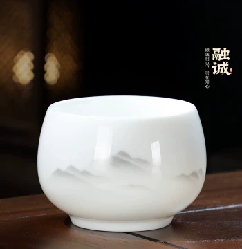 Mutton Fat Jade Porcelain Tea Cup, Single Ceramic Master Cup for Kung Fu Tea, Exquisite High-End Personal Teacup