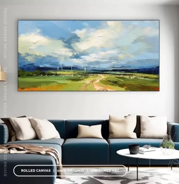 Dafen Village Pure Hand-Painted Oil Painting Modern Abstract Landscape Scenery, Living Room Horizontal Textured Wall Hanging Mural