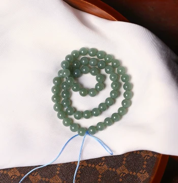Natural Hetian Jade Xinjiang Qiemo Blue Round Bead Necklace Semi-Finished Product, Women's Jade Choker, Mom's Chain Jewelry