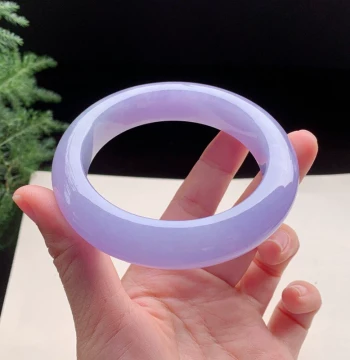 Violet Jadeite Bangle, Myanmar Ice-Glutinous Species with Floating Green and Spring Colors, Round Bar Treated Feicui Guifei Style for Women