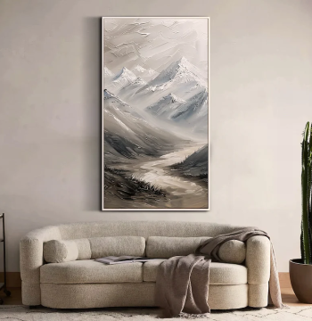 Dafen Village Hand-Painted Oil Painting Chinese Abstract Silver Mountain Landscape Living Room 'Backing Mountain' Decorative Art for Entryway and Corridor Wall Hanging