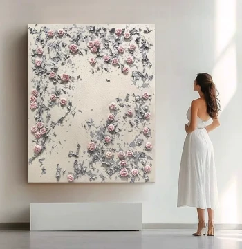 Dafen Village Pure Hand-Painted Oil Painting, Cream Style Living/Dining Room Decor Wall Art, Premium Textured Floral Entryway Picture