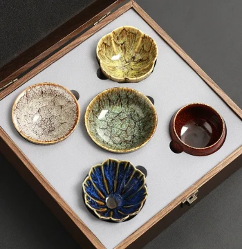 Yao-Bian Jianzhan Tea Cup Set – Five Elements Cups, Kung Fu Tea Ware, Master Cup, Tea Bowl in Gift Box, Forbidden City Cultural Creative Souvenir