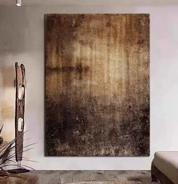 Hand-Painted Oil Painting 'Traces of Time in Brown' – Minimalist Black-Brown Abstract Textured Art for Living Room, B&B Entryway Decoration