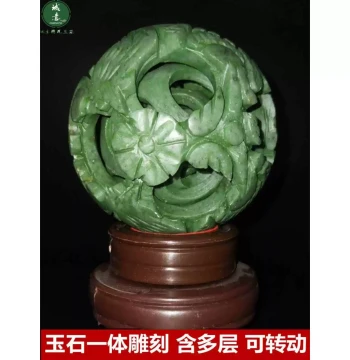 Hollow Natural Jade Stone Carved Ball Hand Play Health Care Concentric Balls Ghost Work Exquisite Ball LuLuTong Luck Transfer Ball Ornament