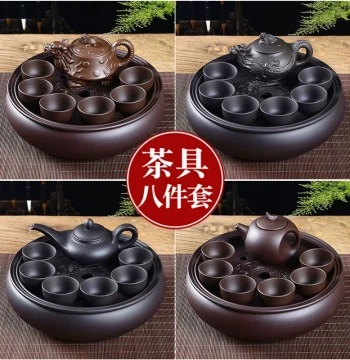 Zisha Kung Fu Tea Set for Home Living Room Office Small Set Simple Tea Brewing Ceramic Tea Tray Teapot Teacups