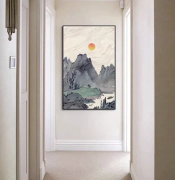 Hand-Painted Oil Painting Sunrise in the East New Chinese Style Landscape Texture Living Room Entryway Dining Room Decorative Wall Hanging