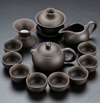 Ancient Charm Purple Clay Kung Fu Tea Set, Raw Ore Mud Xishi Pot, Tea Cups, Chinese Style Tea Ceremony Set with Tea Table
