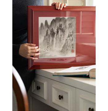 Rinoart Eastern Aesthetics! Noble Cinnabar Ink Hand-Painted Mountain-River Art Wall Hanging Inspired by Mandarin Oriental for Living Room