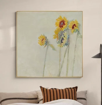 Dafen Village Pure Hand-Painted Sunflower Oil Painting, Floral Decor for Dining Room, Light Luxury Wall Art for Living Room and Bedroom Headboard