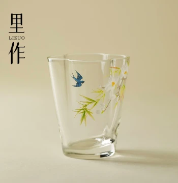 Lizuo Swallow Returns Transparent Glass Flower-Rim Cup, Exquisite High-End Goddess Cup, Kung Fu Tea Tasting Master Cup