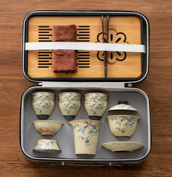 Persimmon Ruyi Travel Tea Set, Portable Outdoor Tea Gear, Compact Tourist Kung Fu Tea Bowl and Cup Set