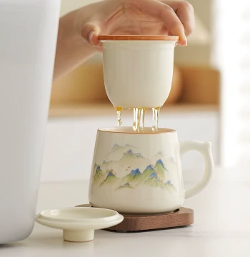 Light Luxury High-End Yellow Ru Ware Brewing Teacup, Office Cup, Large Capacity Master Cup, Personal Tea-Water Separation, Custom Logo Gift Box