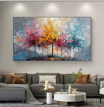 Dafen Village Hand-Painted Oil Painting Abstract Money Tree Textured Living Room Decor, Bedroom and Dining Room Wall Art, 3D Mural