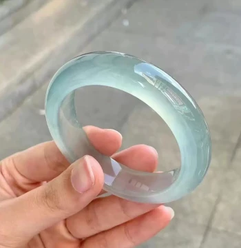 High-Ice Water Foam Jade Bangle, Ice-Grade Jadeite Color with Clear Blue Base, Women's Quartzite Jade Bracelet, Gift Ready