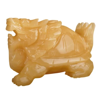 Natural Raw Stone Carved Integrated Beige Jade Dragon Turtle, Living Room Home Decor Jade Carving Dragon Head Turtle Entryway Ornament