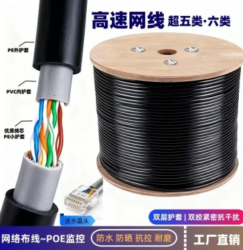 Super Category 5 and Category 6 Outdoor Network Cable, Gigabit Twisted Pair, POE Eight-Core Waterproof and Sunproof Surveillance Cable for Outdoor Use
