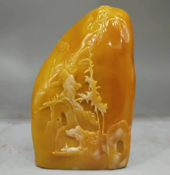 Carved Craftsmanship Furong Stone Ornament, Imitation Jade Landscape Piece, Premium Shoushan Stone Feng Shui Decor