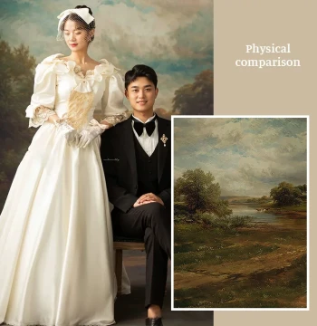 Scenic Oil Painting Backdrop Cloth for Photography Studios, Vintage Spray-Painted Background Imitating Hand-Painted Gongbi Style, Indoor Photo Shoot European/American Style Art Portrait and Wedding Photography Curtain