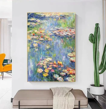 Pure Hand-Painted Oil Painting Monet Water Lilies Landscape Impressionism, Dafen Oil Painting Village Entryway Living Room Decorative Art Wall Hanging