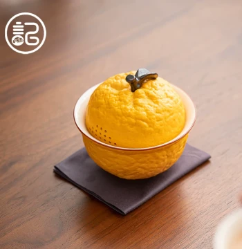Ji Jin Zhao 'Orange' Gaiwan Teacup, Single Ceramic Kung Fu Tea Bowl, Home Use for Good Fortune and Prosperity