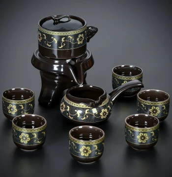 Lazy Automatic Tea Set, Home Tea Brewing Pot, Ceramic Tea Infuser, Kung Fu Teacup, Stone Mill Tea Brewing Artifact