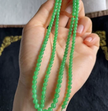 Myanmar Natural Grade A Jadeite Bead Necklace – 108 Female Buddha Prayer Beads, 4-6mm Ice-Type Yang Green Millet Round Beads