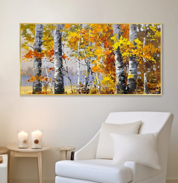 Dafen Village Hand-Painted Oil Painting Abstract Birch Forest Landscape, Living Room Decor Horizontal Office Study Luxury Wall Art