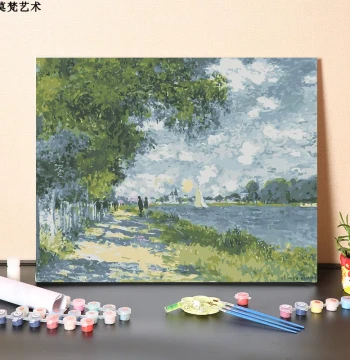 Digital Oil Painting DIY Hand-Painted Fill World Famous Painting Monet Seine River Stress-Relief Manual Color-Filling Oil Acrylic Painting