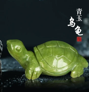 Natural Jade Carved Longevity Turtle, Cute Little Turtle Jade Carving Hand Piece, Jade Fish Tank Decorative Ornament