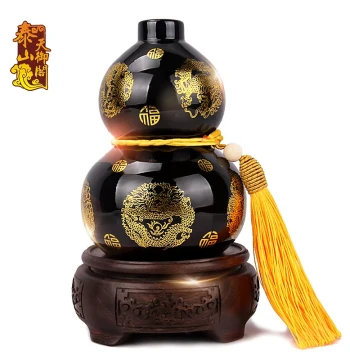 Mount Tai Black Jade Gourd Ornament, Natural Carved Jade Wealth Attractor for Living Room and Office Decor, Housewarming and Grand Opening Gift
