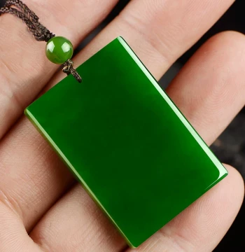 Xinjiang Hetian Jasper Wu Shi Pai Pendant, Natural Jade Hanging Ornament for Men and Women, Spinach Green Peace Jade Plaque with Certificate