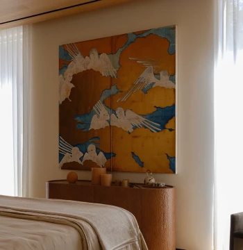 HW.ART Original Hand-Painted 'Perching Feathers Among Clouds' Wabi-Sabi Style Entryway Abstract Art Painting, Living Room Handmade Decorative Painting