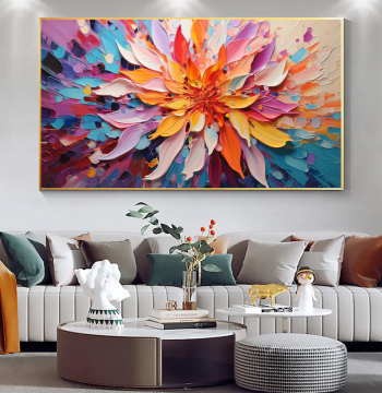 Dafen Village Hand-Painted Oil Painting, Abstract Floral Texture with 3D Effect, Thick Oil Living Room Sofa Background Wall Horizontal Decorative Painting