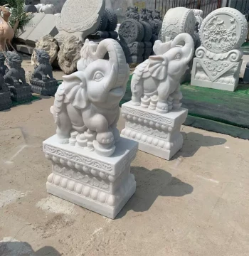 Han White Marble Stone Carved Elephant for Home Main Gate, Chinese Courtyard Small Elephant Ornament, Natural Marble Drum Stone Carving Customization