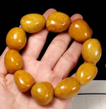 Authentic Xinjiang Hetian Jade Bracelet – Yellow Qin Skin Raw Seed Material Beaded Bracelet for Men, Jade Jewelry with Free Shipping