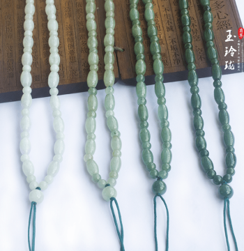 Natural Oil Green Grade A Jadeite Necklace, Jade Pendant for Men and Women with Cord, Lu Lu Tong Rice Beads Full Bead Mobile Phone Jade Cord