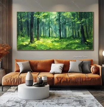 Dafen Village Pure Hand-Painted Oil Painting, Abstract Green Forest Landscape, Living Room Decorative Art, Horizontal Office or Study Wall Hanging
