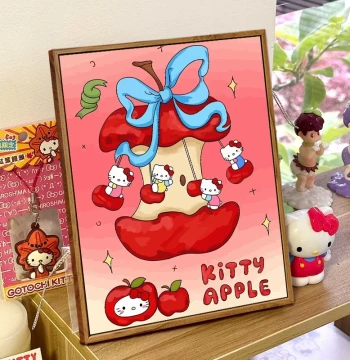 Hello Kitty Paint-by-Numbers DIY Fill-in Handcrafted Art, Cartoon Cute KT Cat for Boredom Relief and Hand Painting