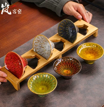 Premium Six-Color Conical Cup Tea Set, 6-Piece Ceramic Kung Fu Tea Ware, Tea Bowls, Tasting Cups, Household Jianzhan Master Cups