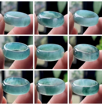 15-22MM Jadeite Thumb Ring - Icy Base Blue Water Natural Type A Jade Finger Ring, Wide Tire Version